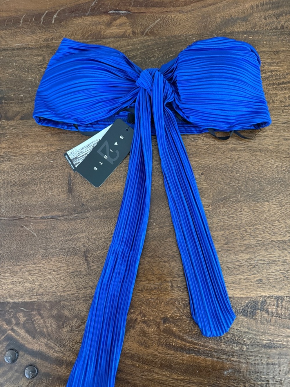 Women's Strapless Tie-Front Top in Bright Blue